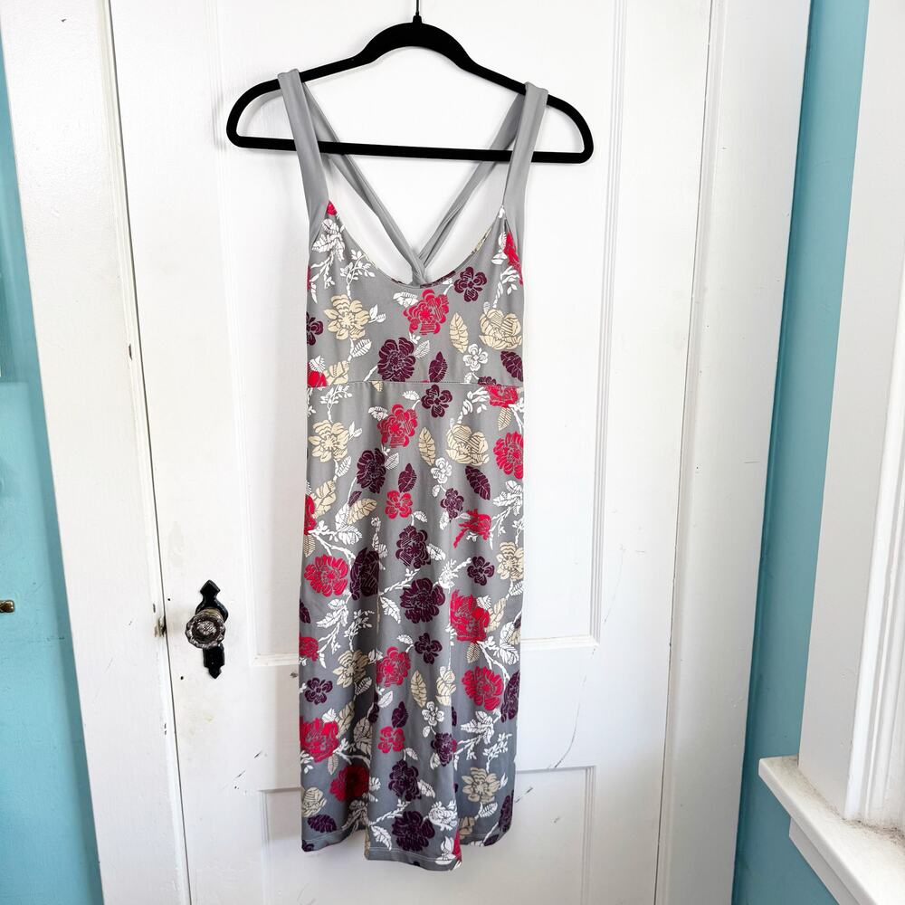 Patagonia Morning Glory Dress Floral Print Strappy Cross Back Shelf Bra Gray L